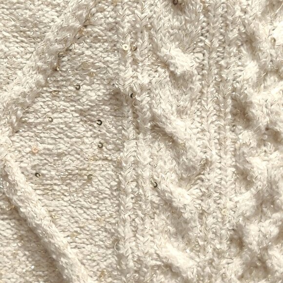 Sofia Jeans M Cream Cable Knit Cold Shoulder Turtleneck Sweater Metallic Sequins - Picture 13 of 16